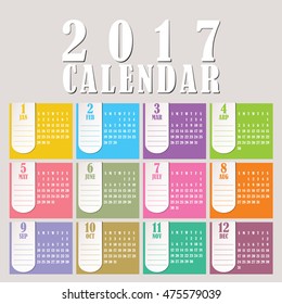 2017 year calendar design. Vector illustration. week starts on Sunday.