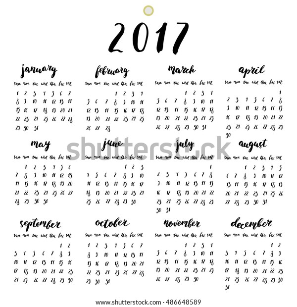 17 Year Calendar Ink Hand Lettering Stock Vector Royalty Free