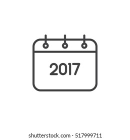 2017 Year Calendar Line Icon, Outline Vector Sign, Linear Pictogram Isolated On White. Logo Illustration