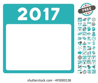 2017 Year Calendar Page pictograph with bonus calendar and time management pictograph collection. Vector illustration style is flat iconic bicolor symbols, grey and cyan colors, white background.