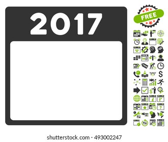 2017 Year Calendar Page pictograph with bonus calendar and time management pictograph collection. Vector illustration style is flat iconic bicolor symbols, eco green and gray colors, white background.