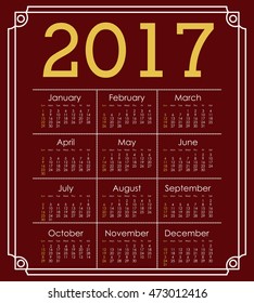 2017 year calendar planner month day frame icon. Colorful and Flat design. Vector illustration