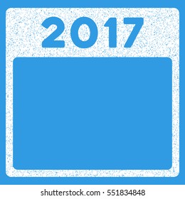 2017 Year Calendar Template grainy textured icon for overlay watermark stamps. Flat symbol with dirty texture. Dotted vector white ink rubber seal stamp with grunge design on a blue background.