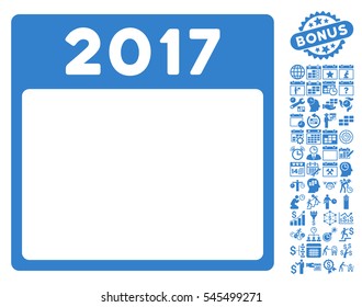 2017 Year Calendar Template icon with bonus calendar and time management images. Vector illustration style is flat iconic symbols, cobalt, white background.