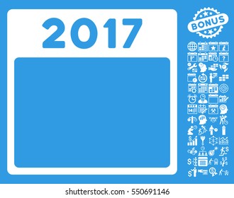 2017 Year Calendar Template icon with bonus calendar and time management graphic icons. Vector illustration style is flat iconic symbols, white, blue background.