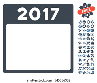 2017 Year Calendar Template pictograph with bonus configuration pictograms. Vector illustration style is flat iconic symbols, smooth blue, white background.