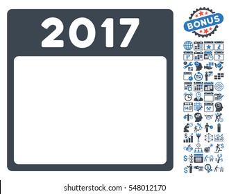 2017 Year Calendar Template pictograph with bonus calendar and time management images. Vector illustration style is flat iconic symbols, smooth blue, white background.
