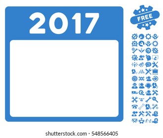 2017 Year Calendar Template pictograph with bonus configuration pictograph collection. Vector illustration style is flat iconic symbols, cobalt, white background.