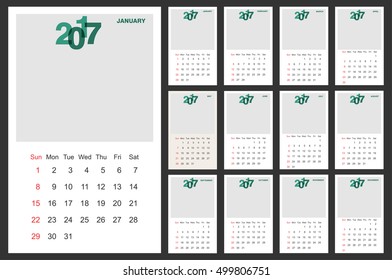 2017 year calendar.Vector illustration.