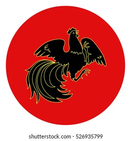 2017, the Year of the Fire Rooster in Chinese Horoscope. Red and gold colors, symbol of new year. Fire element. Hand drawn sketchy cartoon clip-art, illustration