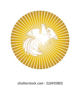 2017, the Year of the Fire Rooster in Chinese Horoscope. Gold colors, symbol of new year. Fire element. Hand drawn sketchy cartoon clip-art, illustration