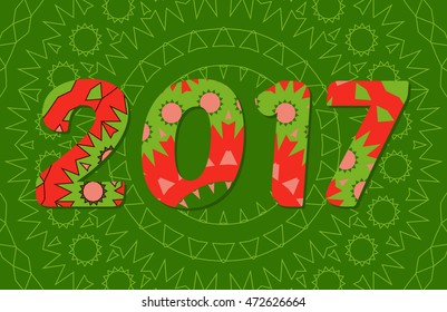 2017 year illustration decorated with abstract  decorative pattern in green and red colors.