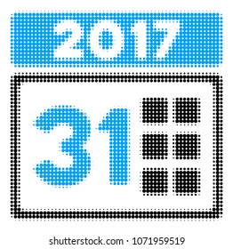 2017 Year Last Month Day halftone vector pictogram. Illustration style is dotted iconic 2017 Year Last Month Day icon symbol on a white background. Halftone pattern is round items.