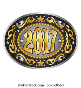 2017 Year Oval Western Cowboy Belt Buckle, Vector Illustration