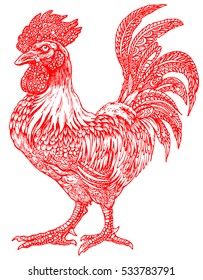 2017 year of the red rooster - vector illustration isolated on white