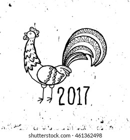 2017 Year of Rooster doodle vector illustration. Grunge picture.