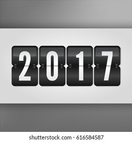 2017 Year Scoreboard. Grey black and white vector flip symbol on dotted background. Infographic sign 