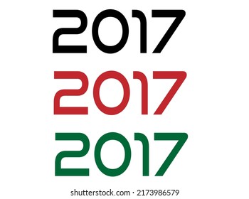 Año 2017. Año de conmemoración en negro, rojo y verde. Vetor con fondo blanco.