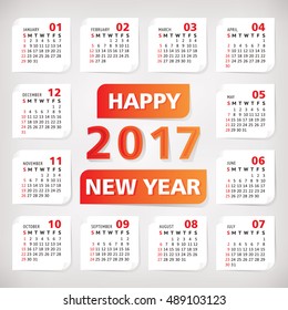 2017 year simple office calendar vector illustration