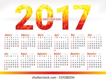2017 year simple office calendar vector illustration