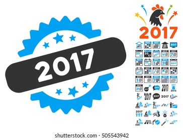2017 Year Stamp icon with bonus 2017 new year pictograph collection. Vector illustration style is flat iconic symbols,modern colors.