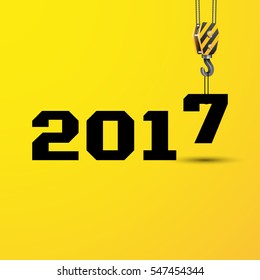 2017 Year Under Construction On Yellow Background, The Number 7 Raised Hook, Industry