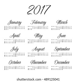 2017 year vector calendar for business wall calendar. Blacj and white