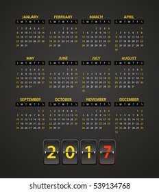 2017 year vector calendar template. Flat design template. Calendar for 2017 year
