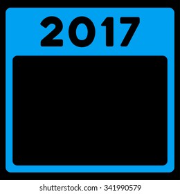 2017 Year vector icon. Style is flat symbol, blue color, rounded angles, black background.