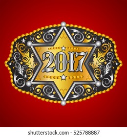 2017 year western cowboy belt buckle with sheriff badge vector design 