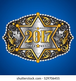 2017 Year Western Cowboy Belt Buckle With Sheriff Badge Vector Design