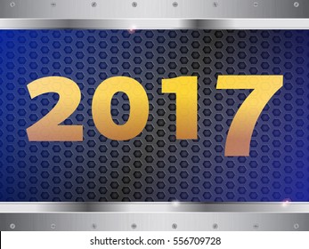 2017 in Yellow Numbers Over Metallic Honeycomb Panel and Glass on Top with Metallic Frame