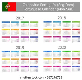 2017-2020 Portuguese Type-1 Calendar Mon-Sun on white background