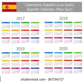 2017-2020 Spanish Type-1 Calendar Mon-Sun on white background