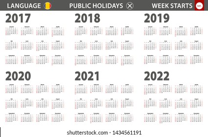 2017-2022 year calendar in Romanian language, week starts from Sunday. Vector calendar.