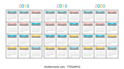 2018 2019 2020 Calendar Planner Design.
