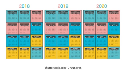 2018 2019 2020 Calendar Planner Design.