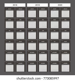 2018 2019 2020 Calendar Planner Design.