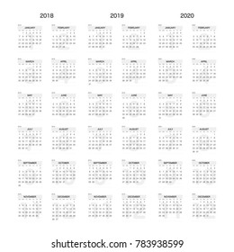 2018 2019 2020 Calendar Planner Design.