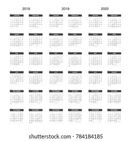 2018 2019 2020 Calendar Planner Design.