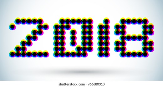 2018 3D anaglyph effect design, Dotted numbers illustration