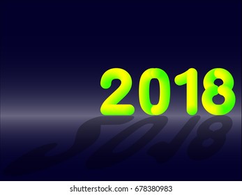 2018 3d font vector. Happy new year 2018. Neon green color 2018 text with shadow isolated on dark blue background.2018 calendar background 3d render. 3d number.