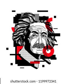 Oсt.11, 2018: Albert Einstein. Geometric modern painting. Vector illustration hand drawn.