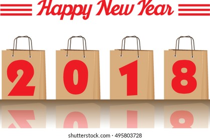 2018 annual year vector. Happy new year. 2018 in brown paper bag on white background 