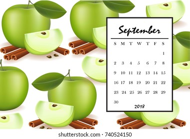 2018 April calendar page with Apple pattern background. Vector illustration