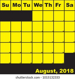 2018 August yellow on black planner calendar with huge space for notes