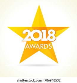 2018 awards star logo. Golden label vector facet star award 2018 on white background