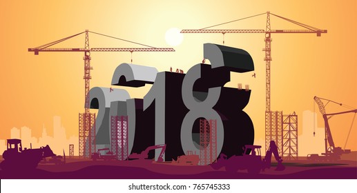 2018 big letters under construction and city scape