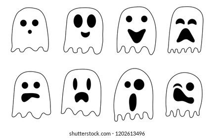 2018 Black and White cute ghosts for Halloween Celebration.