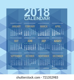2018 Blue Geometric Printable Calendar Starts Sunday Vector Illustration